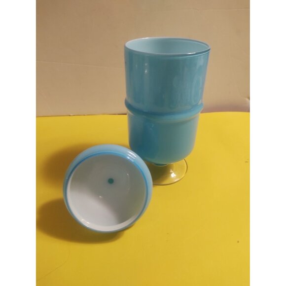 9" Gunnar Ander Design Encased Blue/Turquoise Opaline Art Glass Jar Lidded - Picture 6 of 12